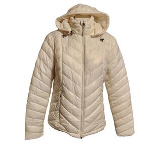 Tek Gear Warm Tek ladies‎ cream puffer jacket removable hood medium